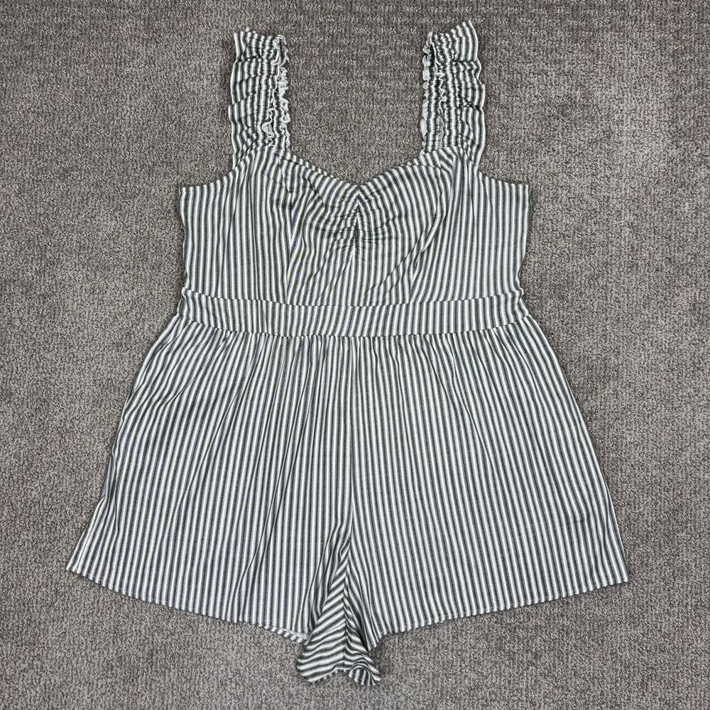 Torrid Romper Womens 2X Plus Stripe Ruffle Strap Sweetheart Pockets Summer